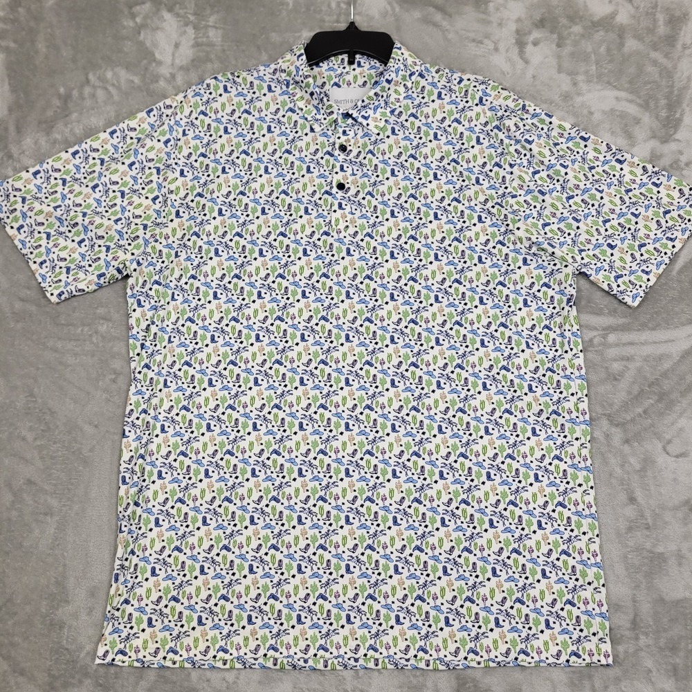Smith & Quinn Golf Polo Shirt Men's XL Performance Cowboy Cactus Boot Hat Print